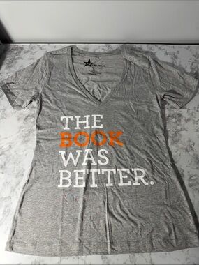 Hybrid Apparel Women’s Gray V-Neck Graphic Tee XL Orange White